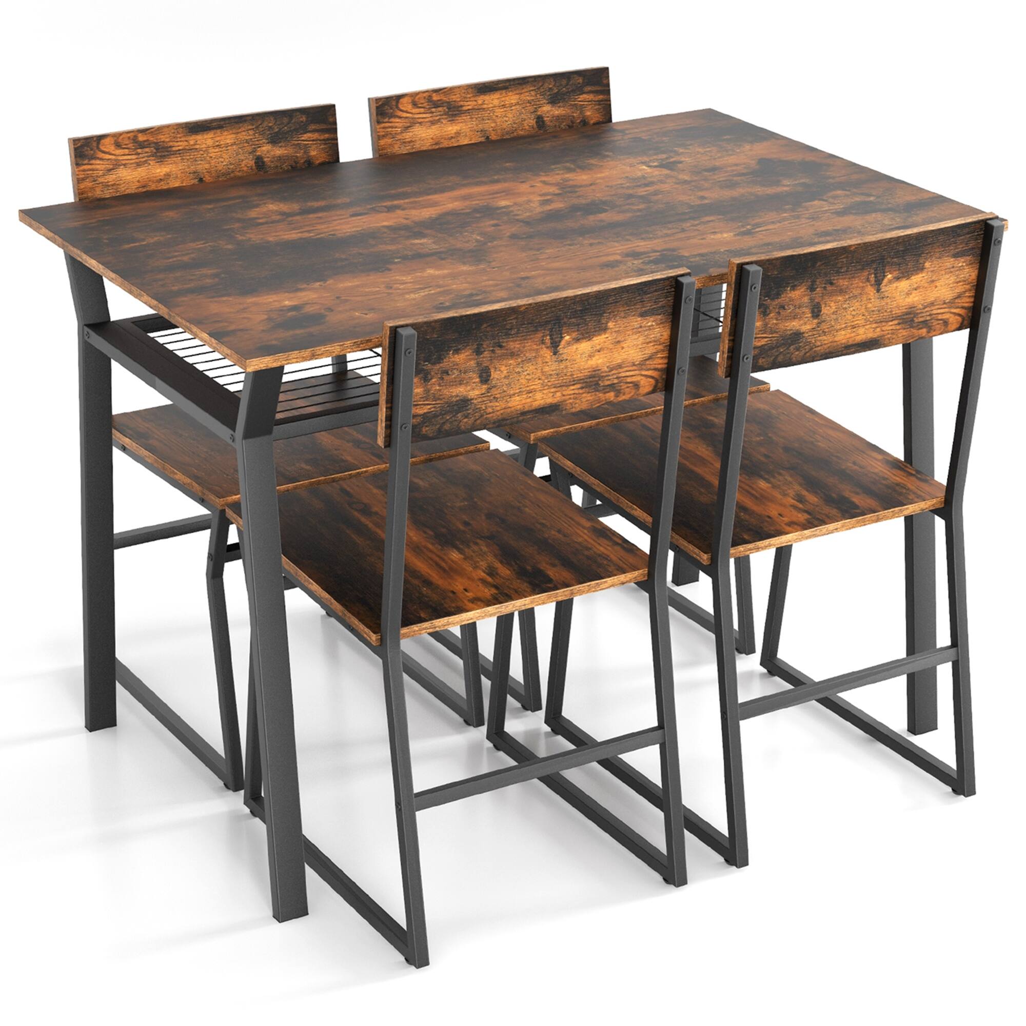 Alt View 17. Costway - 5 Piece Dining Table Set Industrial Rectangular Kitchen Table with 4 Chairs Brown - Brown.