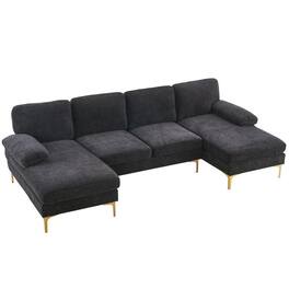 Winado - 4 Seater U Shape Sectional Sofa Set with Two Chaise Living Room Furniture Couch - Black