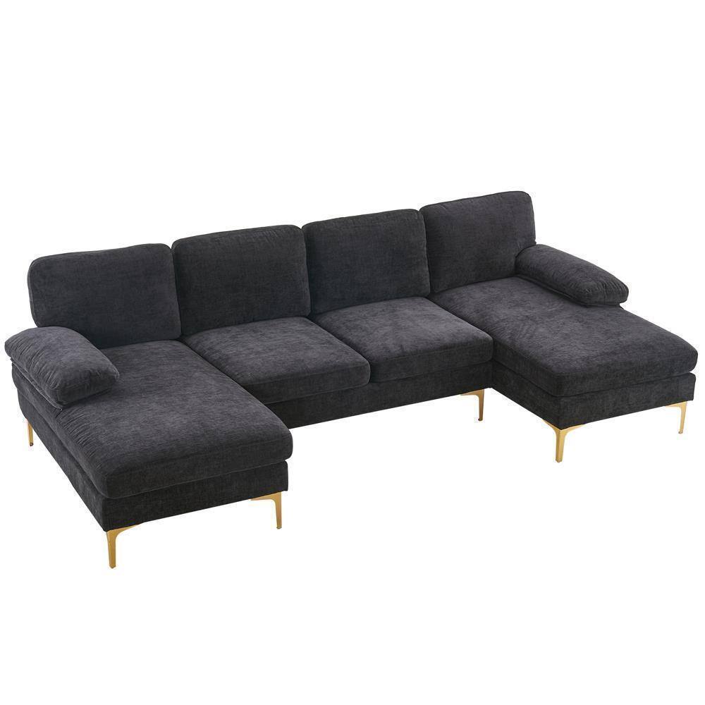 Front. Winado - 4 Seater U Shape Sectional Sofa Set with Two Chaise Living Room Furniture Couch - Black.