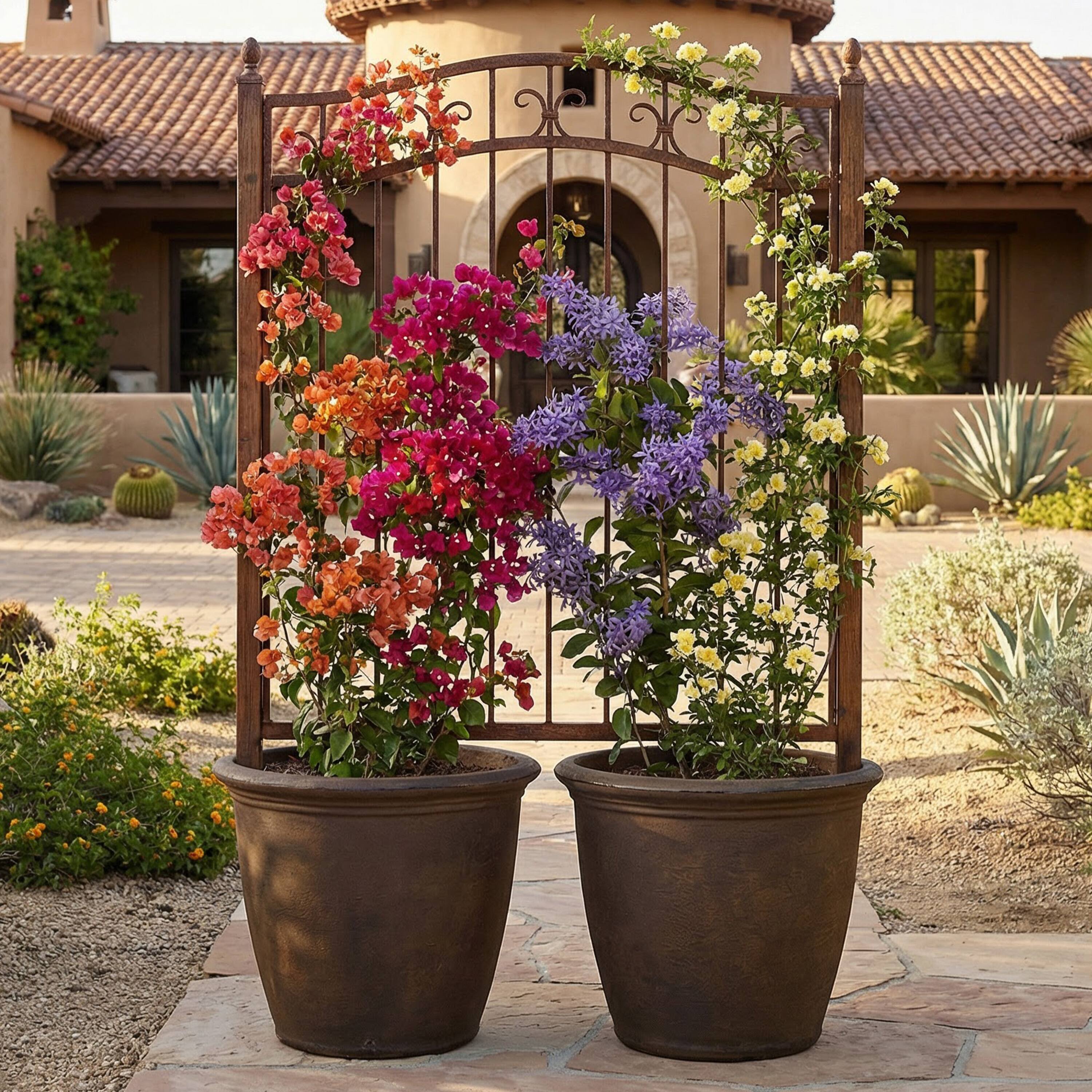 Alt View 9. Sunnydaze - 20 in Anjelica Dual-Wall Polyresin Planter - Set of 2 - Rust.