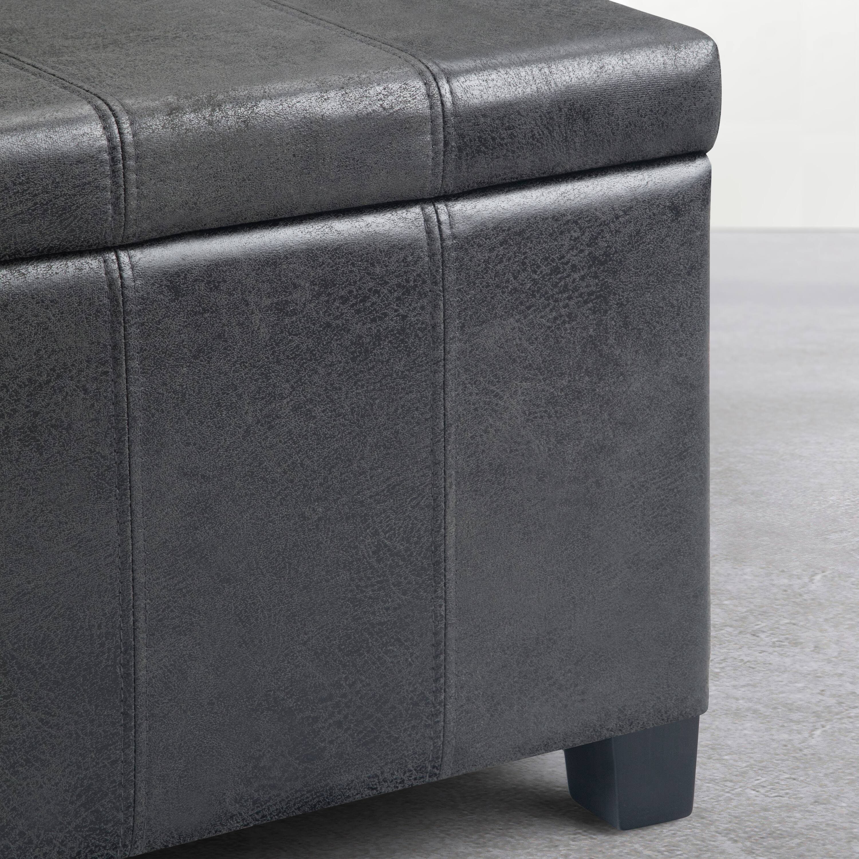Alt View 1. Simpli Home - Dover 36 inch Wide Solid Wood Storage Ottoman Bench, Distressed Graphite Black - Distressed Graphite Black.