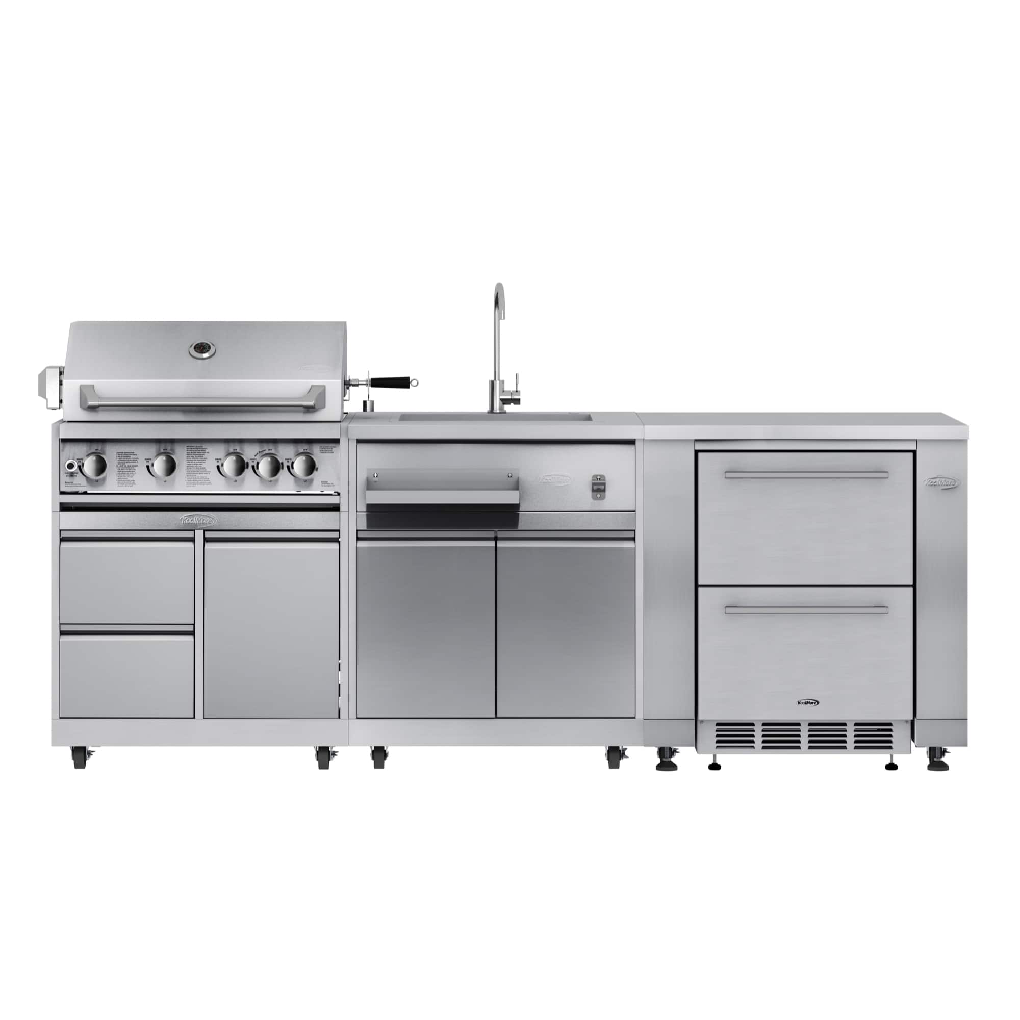Koolmore - Outdoor Modular Kitchen with a 30 in. BBQ Grill And Grill Cabinet, Sink, Refrigerator and Cabinet - Stainless Steel