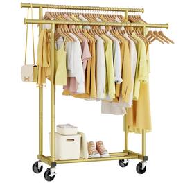 Hirose Alice - Double Rods Clothes Rack Sturdy Rolling Clothing Rack Clothing Racks for Hanging Clothes Metal Garment - Gold Double Rod