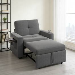 Vipbear - 3 in 1 Pull Out Couch, 42.5 Inch Convertible Sleeper Sofa Bed, Loveseat with Cup Holders, USB, Sofa Couches - Gray