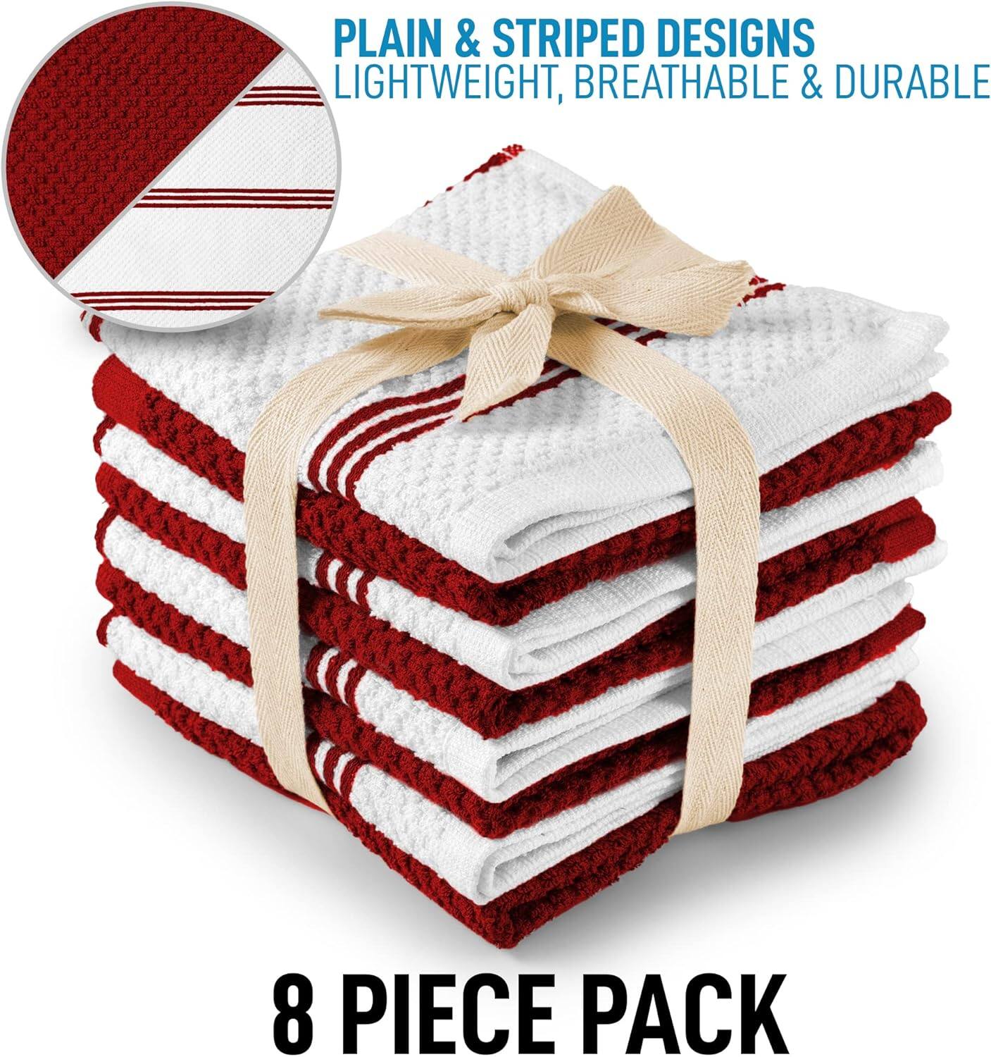 PLAIN & STRIPED DESIGNS  
LIGHTWEIGHT, BREATHABLE & DURABLE  
8 PIECE PACK
