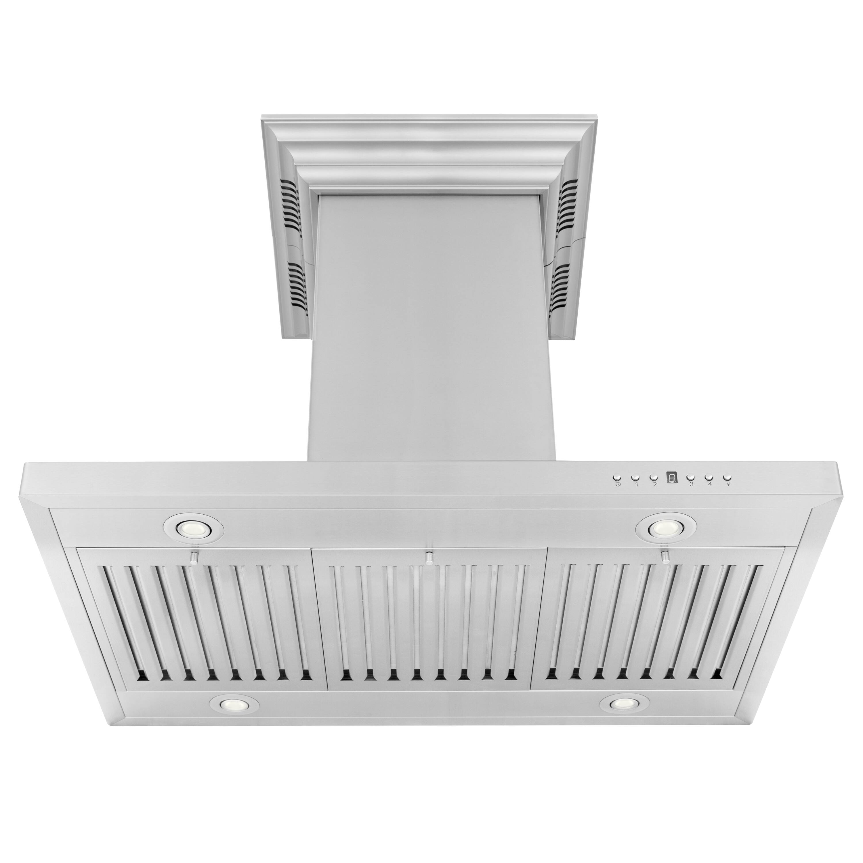 Alt View 1. ZLINE - 36 in. ZLINE CrownSound™Ducted Vent Island Mount Range Hood in Stainless Steel with Built-in Bluetooth Speakers - Stainless Steel.