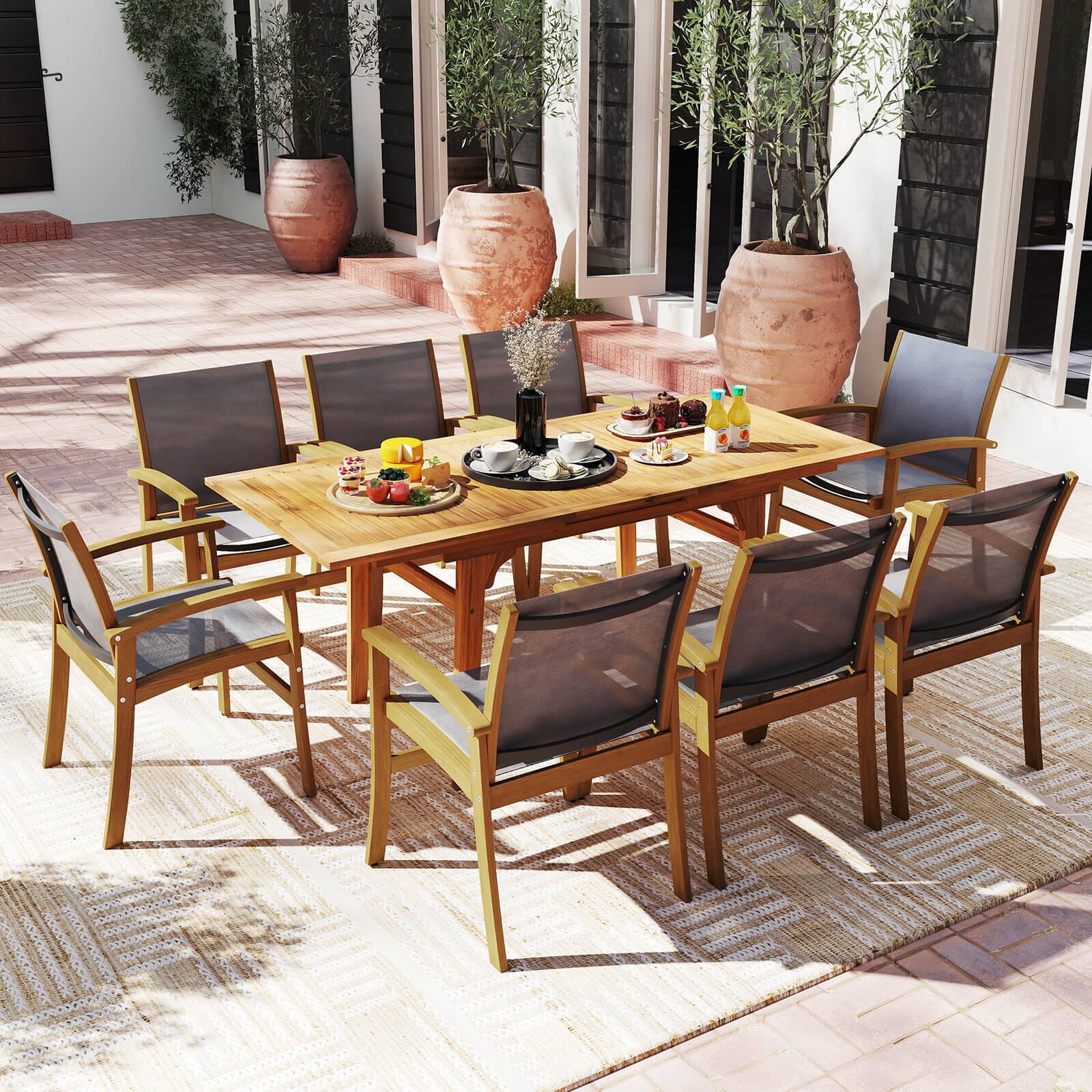Alt View 3. Costway - Costway 2 PCS Outdoor Dining Chairs Acacia Wood Patio Chairs with Breathable Fabric Seat - Multicolor.