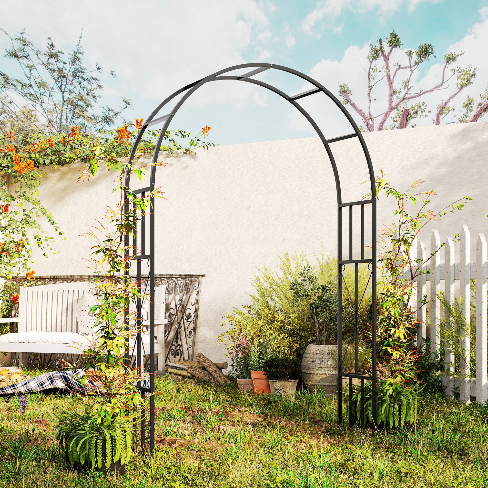 Alt View 1. Outsunny - Steel Garden Arch Trellis - Black.
