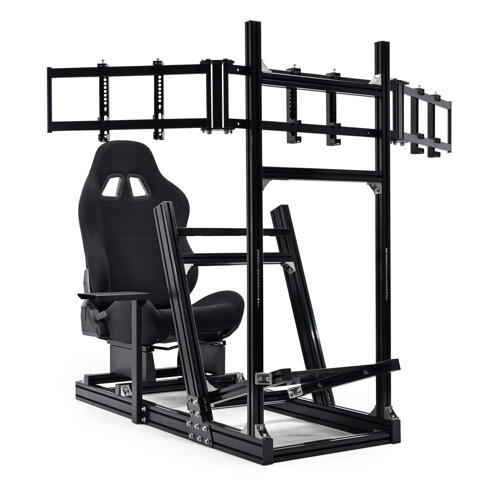 Dardoo - Aluminum Racing Simulator Cockpit with Triple Monitor Stand & Seat,Fit for Logitech, Thrustmaster, Fanatec - Black