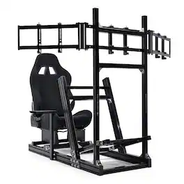 Dardoo - Aluminum Racing Simulator Cockpit with Triple Monitor Stand & Seat,Fit for Logitech, Thrustmaster, Fanatec - Black