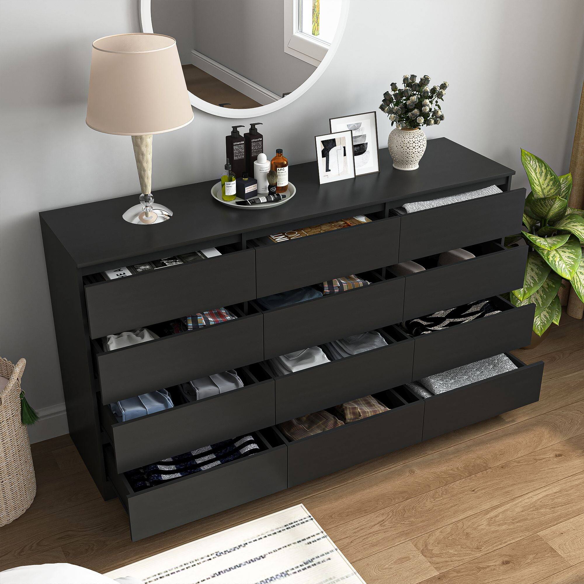 Alt View 1. Kadyn - Kadyn 12 Drawer Wide Dressers for Bedroom, Modern Chest of Drawer Organizer, Black - Black.