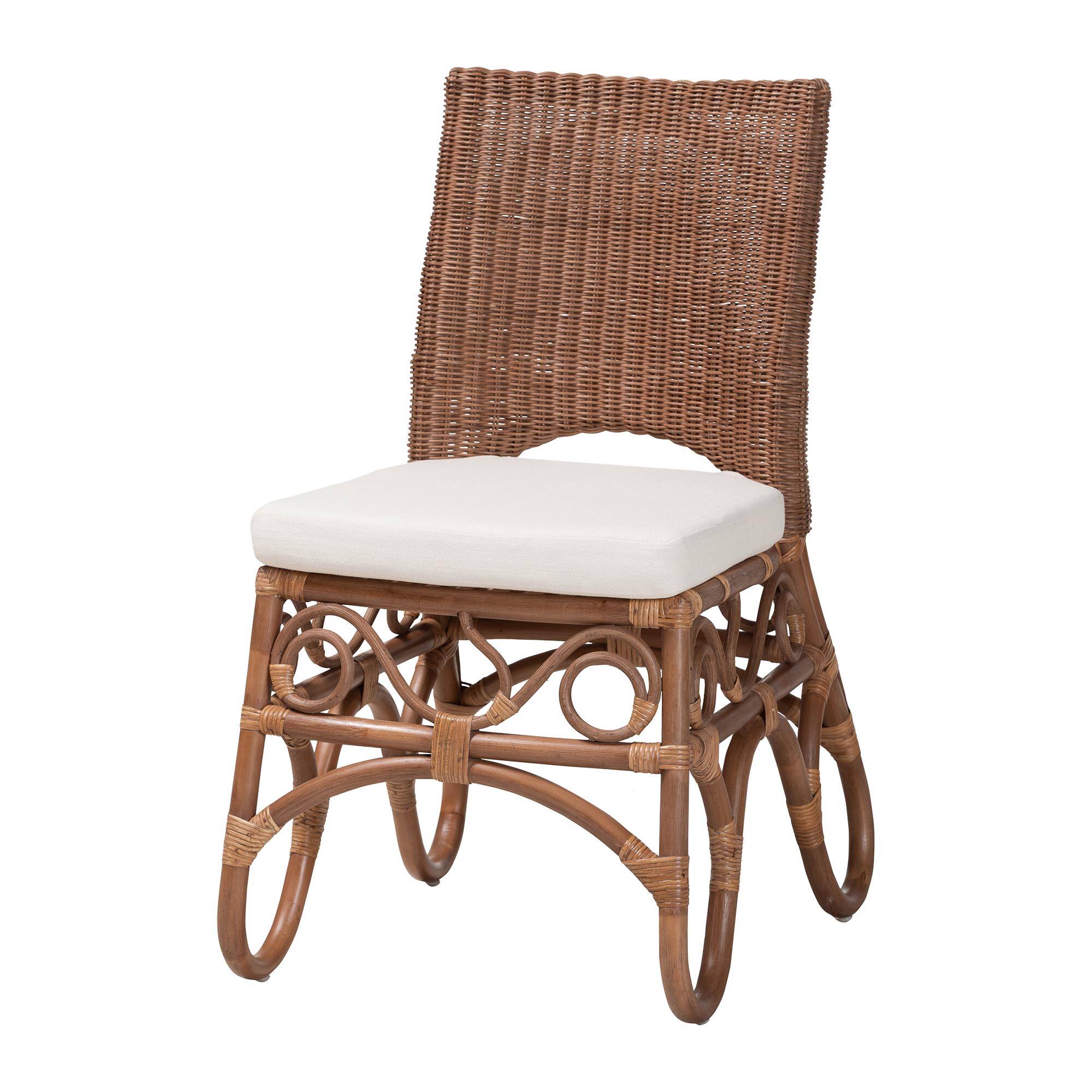 Front. bali & pari - Rivan Natural Rattan Dining Chair - Handcrafted Wicker Accent Chair with Woven Back and Cushioned Seat, Boho Seating - Brown.