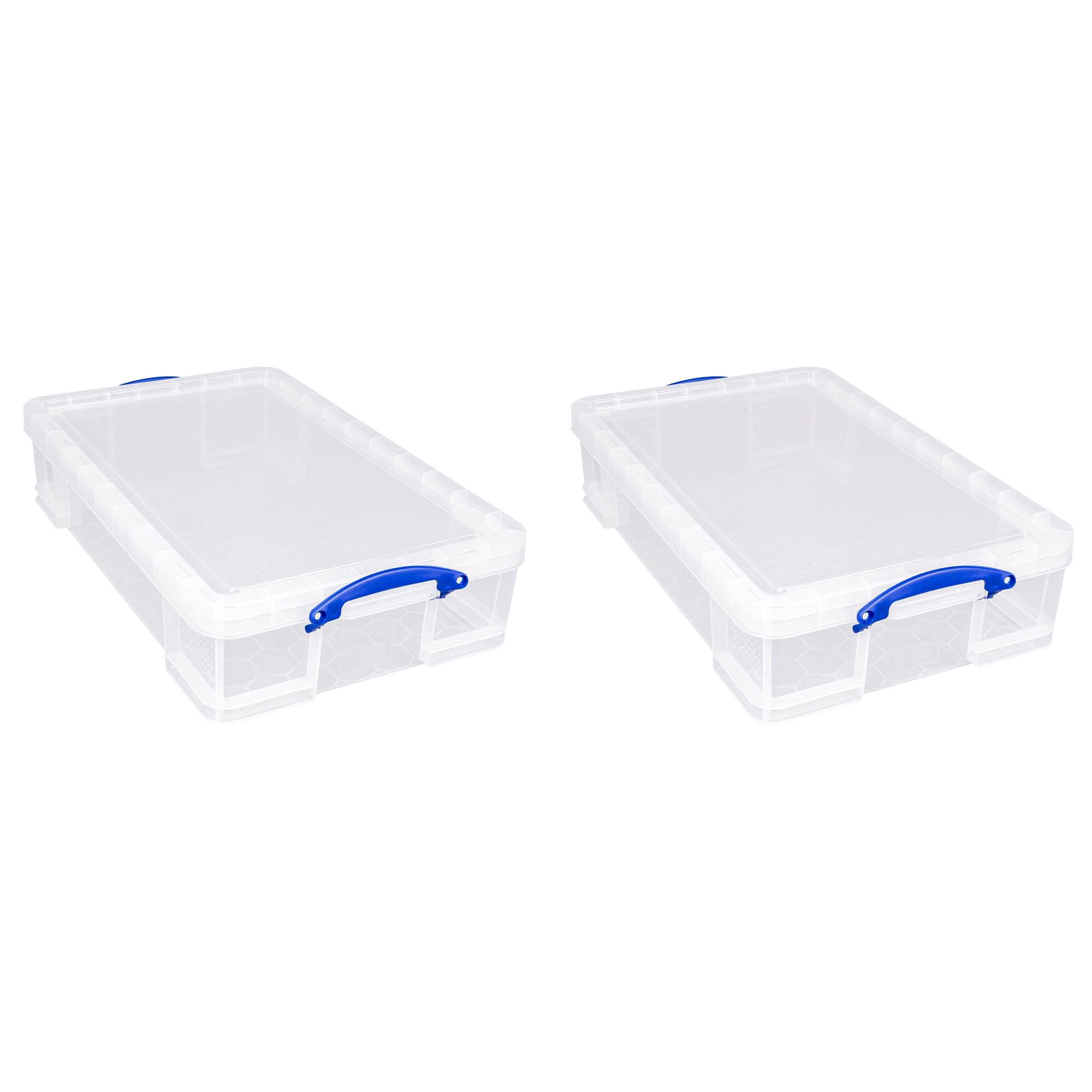 Front. Really Useful Box - Really Useful Box 33L Storage Container w/Snap Lid & Clip Lock Handle, 2 Pack - Clear.