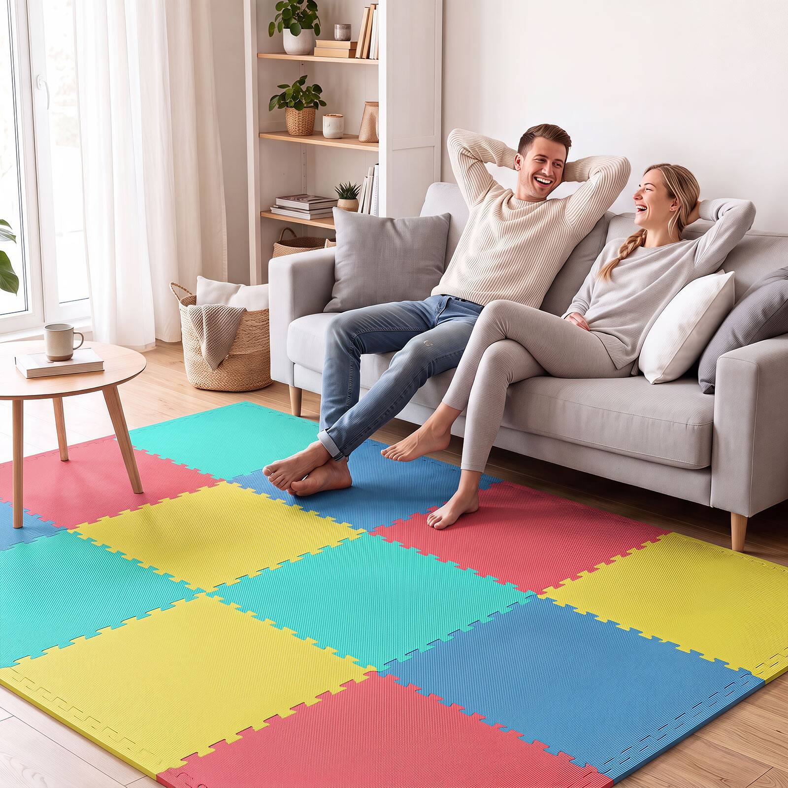 Alt View 5. Costway - Costway 12 Pack Interlocking EVA Foam Floor Tiles with Boarders Non-Slip Protective Flooring - Multicolor.