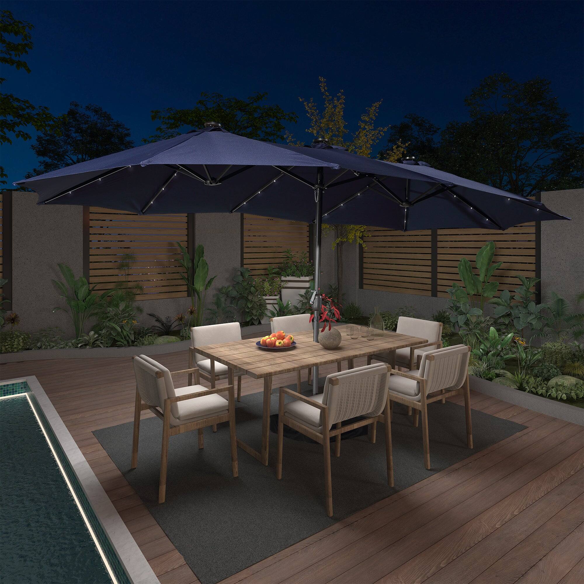 Alt View 1. Boyel Living - 15 FT Extra Large Double Sided Patio Umbrella with Base and Solar LED - Navy.