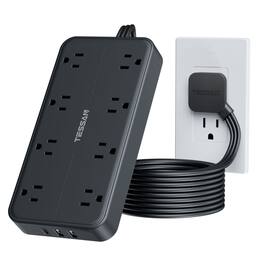TESSAN - 1080J Protection, 6 Ft Flat Plug,Surge Protector Power Strip with 8 Outlets and 3 USB Ports(1 USB C) - Black