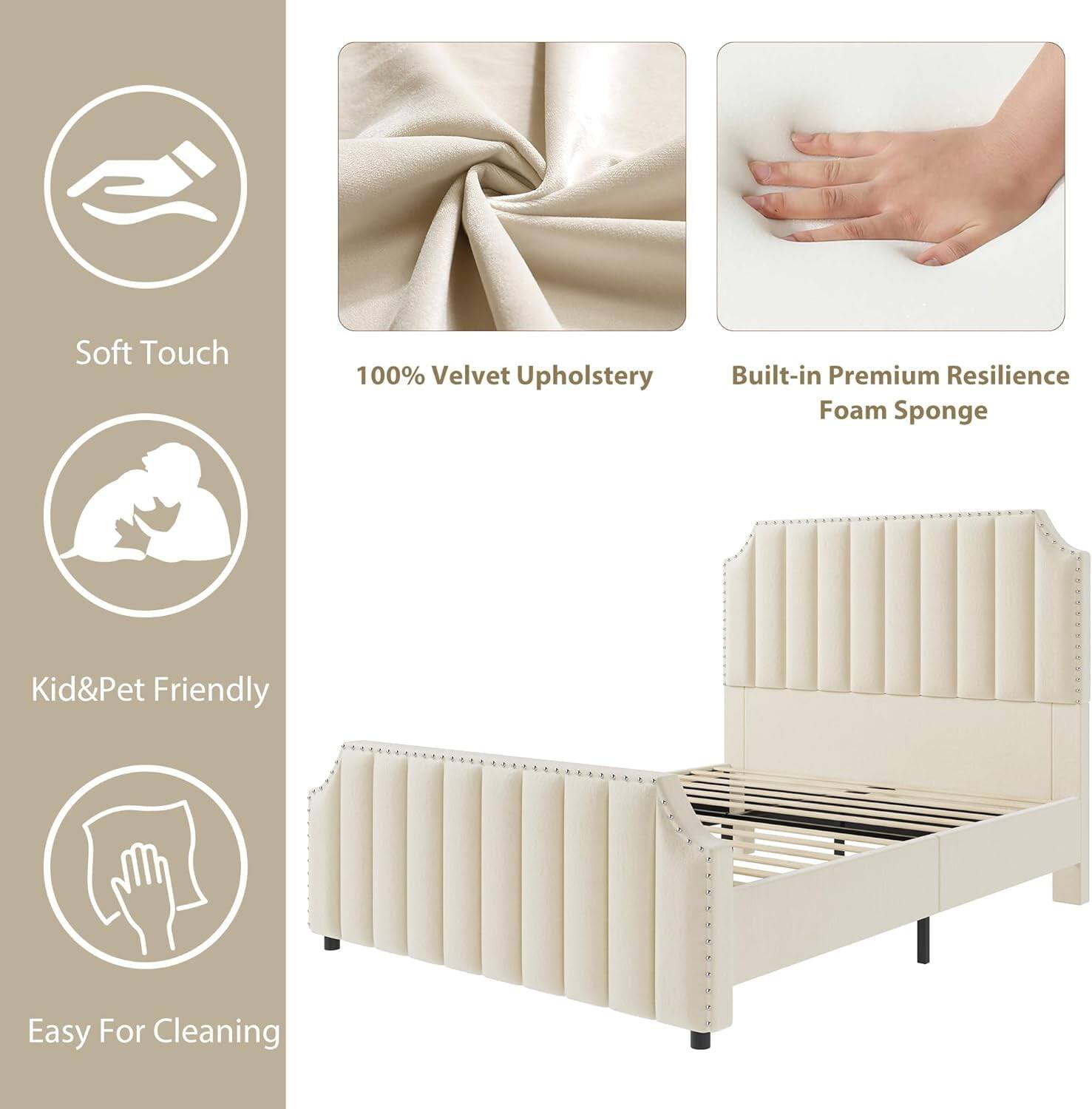 - Soft Touch
- 100% Velvet Upholstery
- Built-in Premium Resilience Foam Sponge
- Kid&Pet Friendly
- Easy For Cleaning