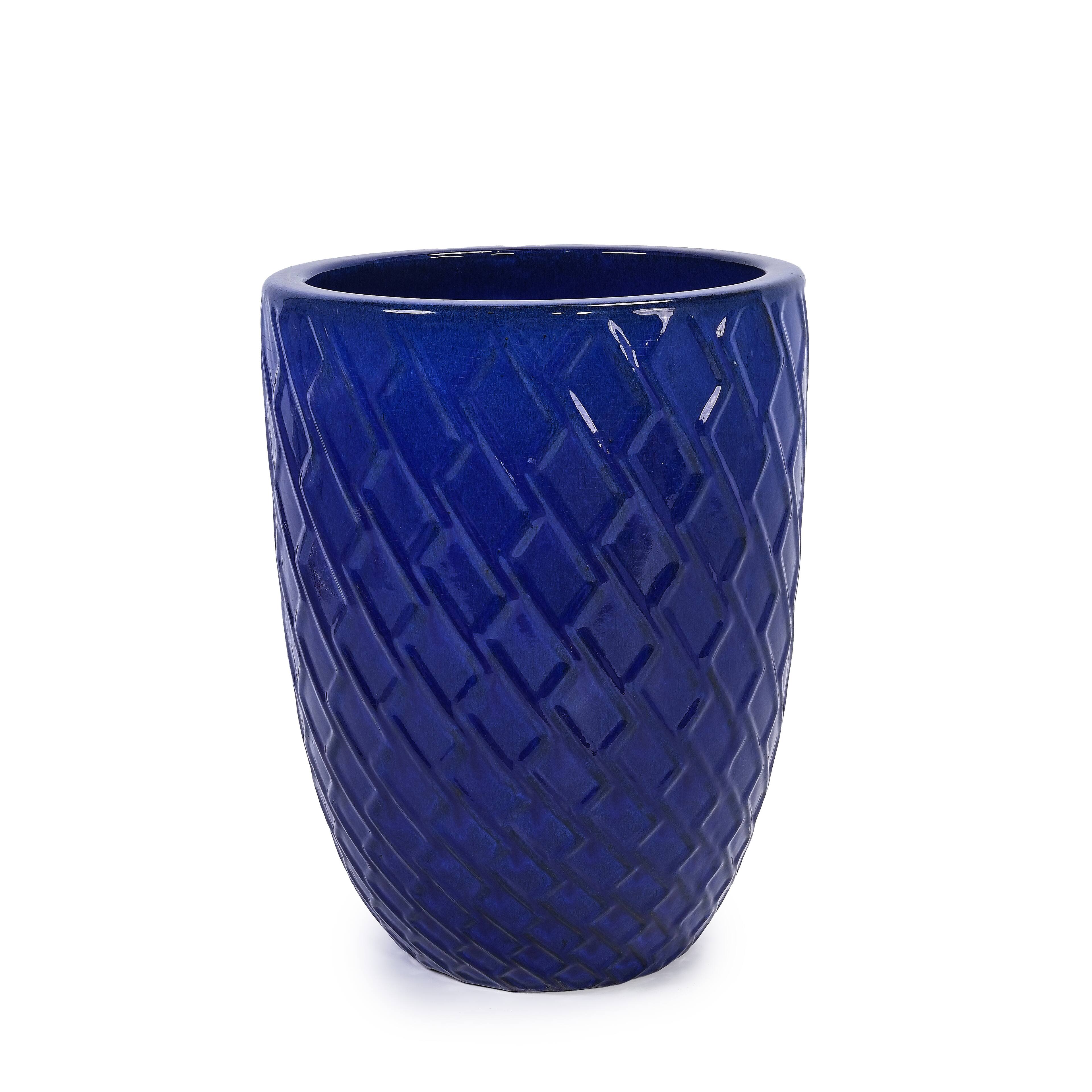 Alt View 9. Loheer - Loheer Ceramic Planter Pot, 17 Inch Navy Blue Handmade Clay Planter, Diamond Pattern Large Indoor Outdoor Planter.