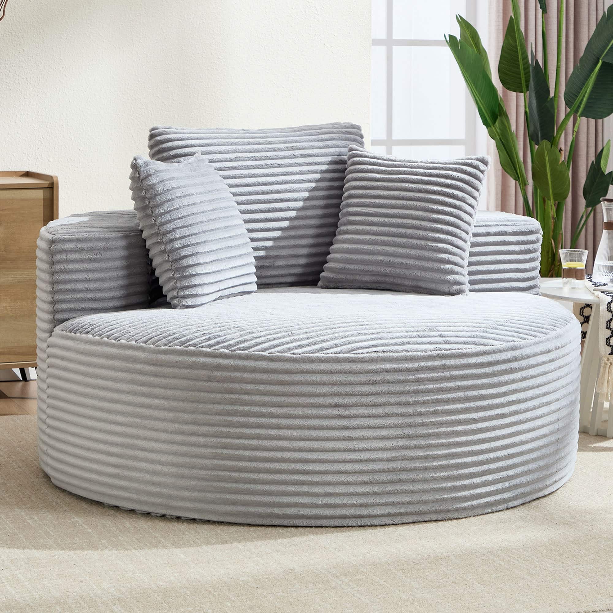 Boyel Living - Light Gray Round Sectional Sofa Couches Bed with Memory Foam and three pillows for Living Room - Light Gray