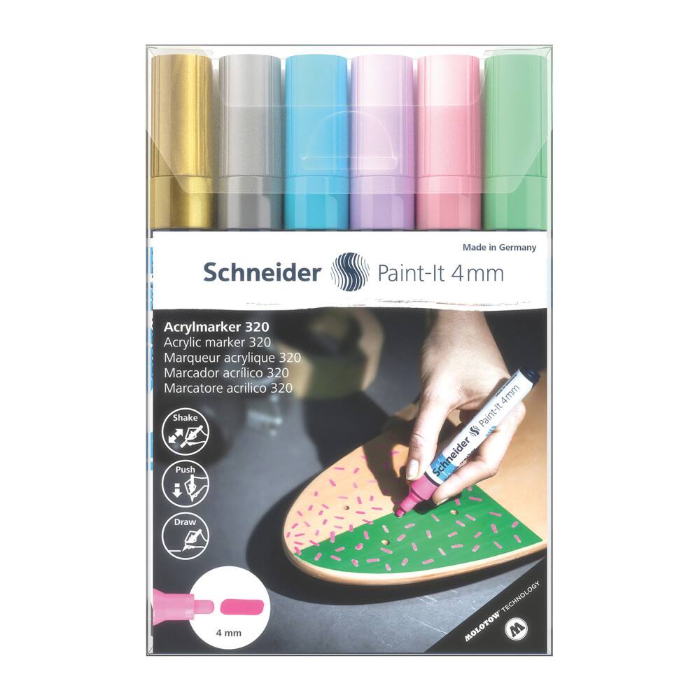 Schneider Made in Germany Paint-It 4mm Acrylmarker 320  
Acrylic marker 320  
Marqueur acrylique 320  
Marcador acrílico 320  
Marcatore acrilico 320  

Shake Push Draw  
4mm Paint-it S Schneider Draw 4 mm  

TECHNOLOGY MOLOTOW