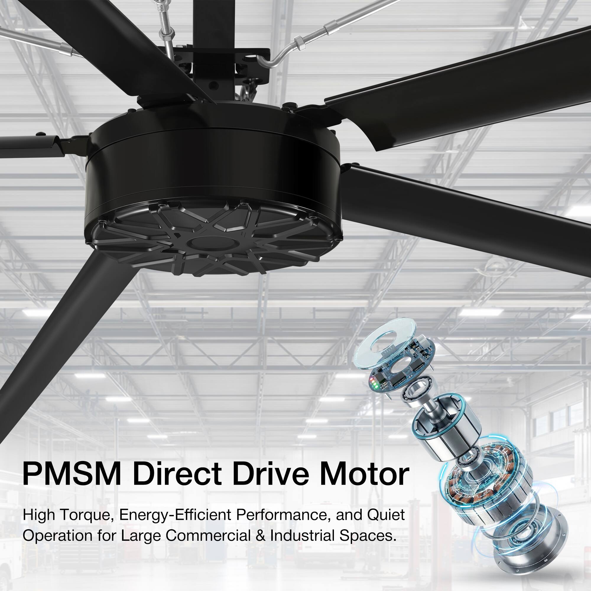 PMSM Direct Drive Motor  
High Torque, Energy-Efficient Performance, and Quiet Operation for Large Commercial & Industrial Spaces.