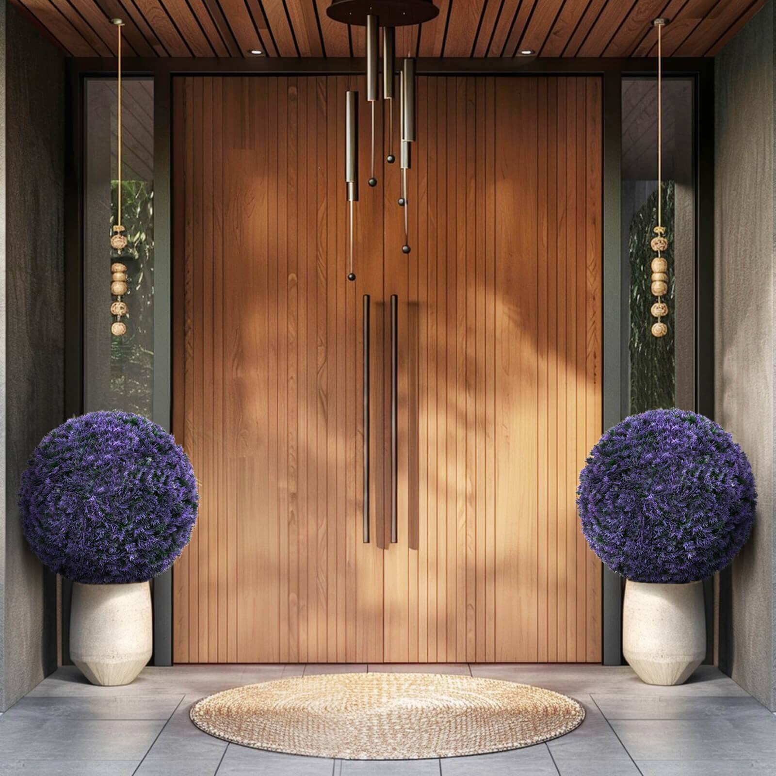 Alt View 1. Costway - Costway 2 PCS 15" Artificial Plant Boxwood Topiary Ball Faux Lavender Decorative Balls - Purple.