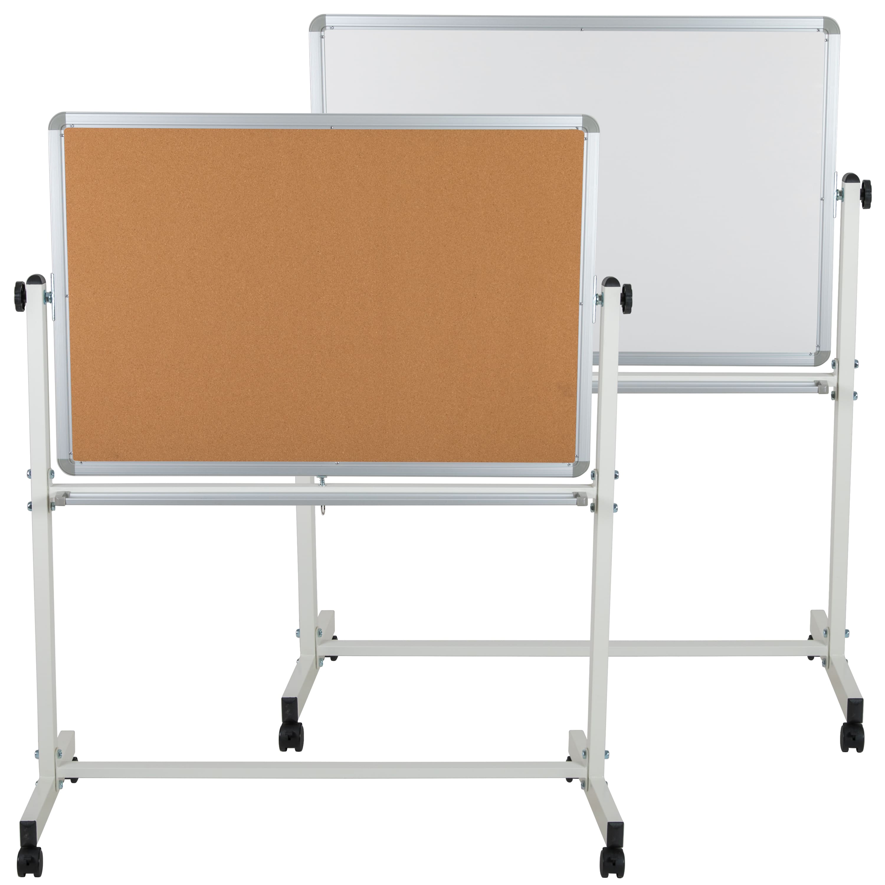 Emma + Oliver - Reversible Mobile Cork Bulletin Board and White Board Stand with Pen Tray - Natural/White