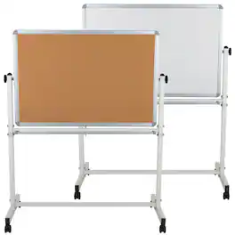 Emma + Oliver - Reversible Mobile Cork Bulletin Board and White Board Stand with Pen Tray - Natural/White