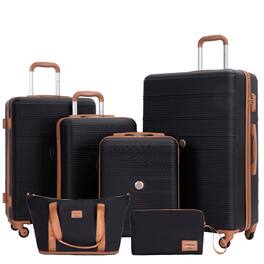 Ropilly - 6 Piece Hardshell Luggage Set Hardside Suitcase with TSA Lock - Black