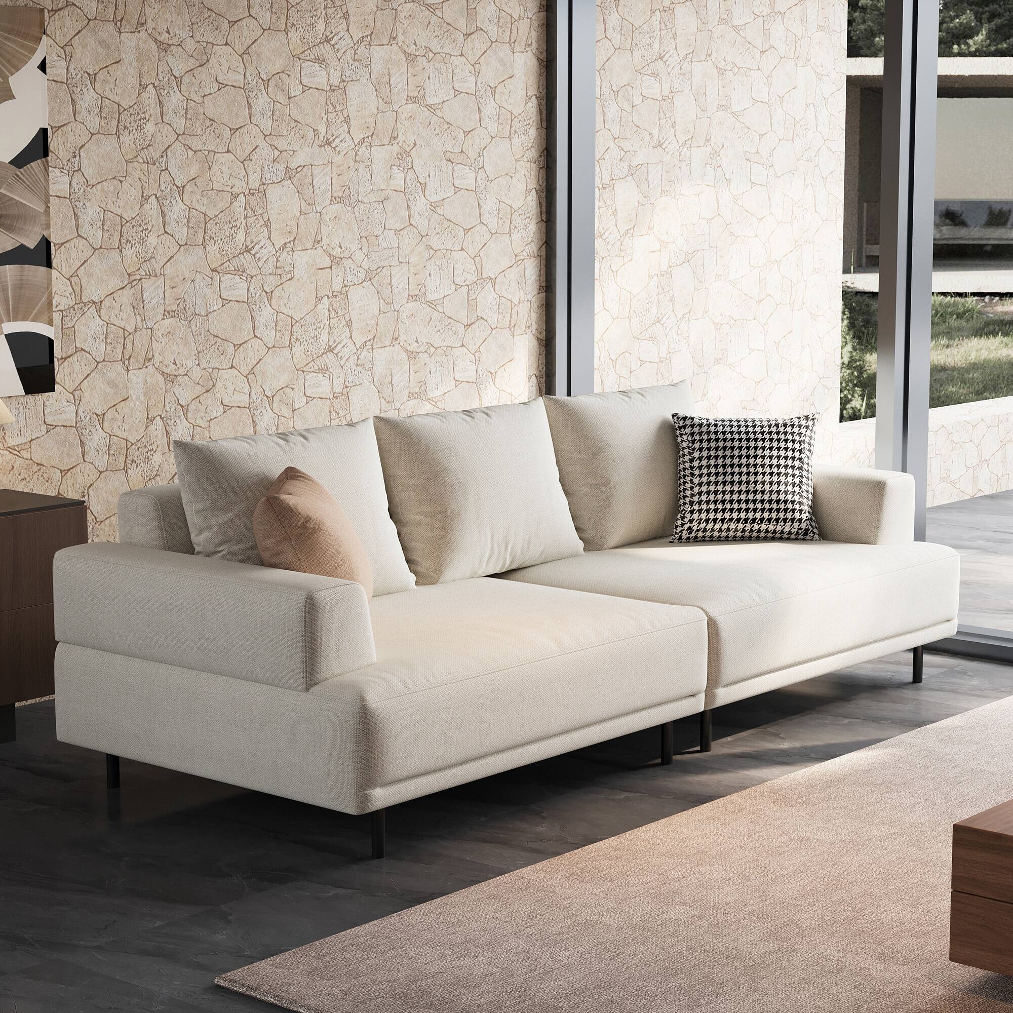 Back. luck idea - 82.67" Breathable Cotton-Linen Fabric Sofa,couch, Solid Wood Frame, High-Elastic Sponge Seat Cushion - Light Beige.