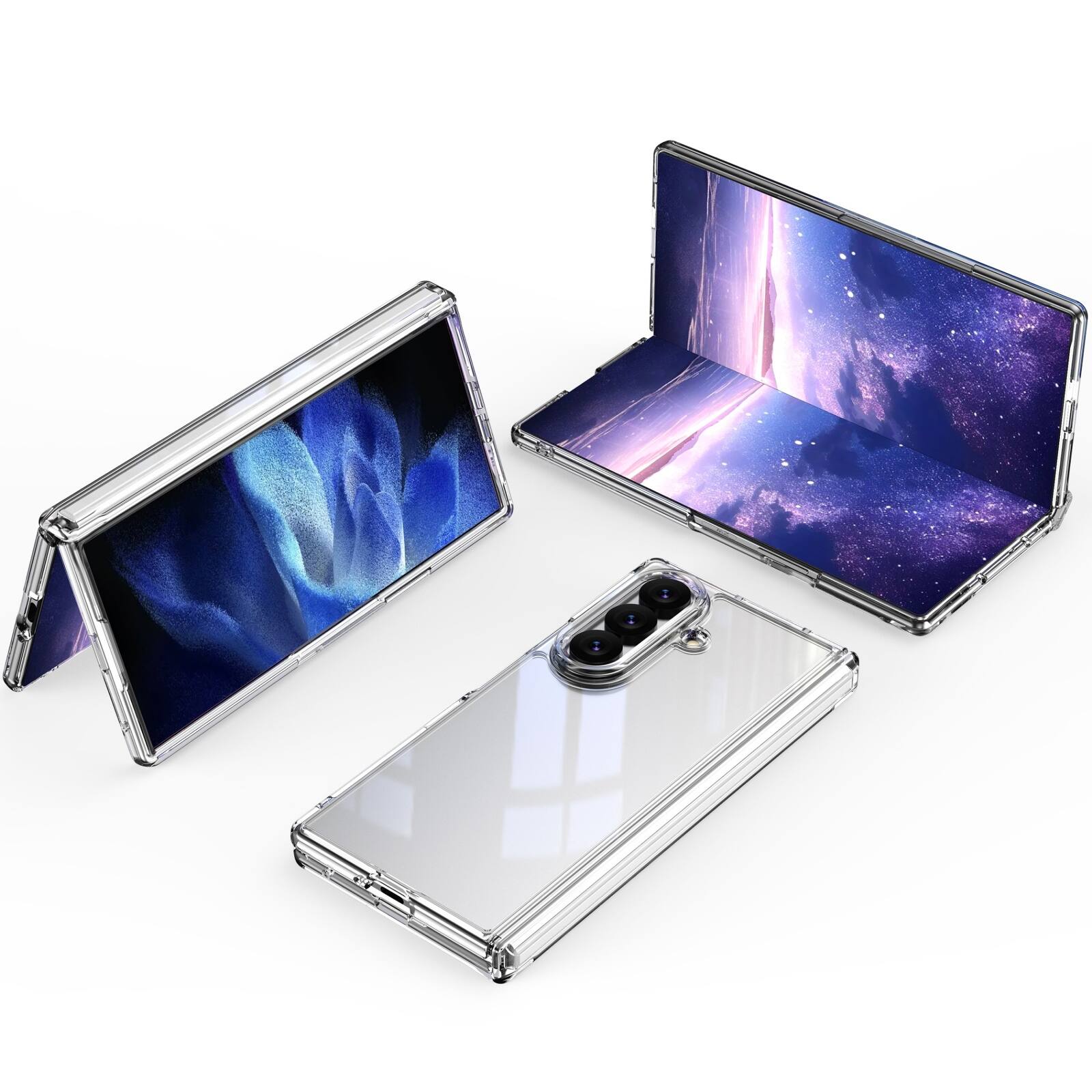 Angle. Dteck - Shockproof Case for Samsung Galaxy Z Fold8 Ultra with Screen Protector, Rugged Full Hinge Cover with Raised Camera Edge - Clear.