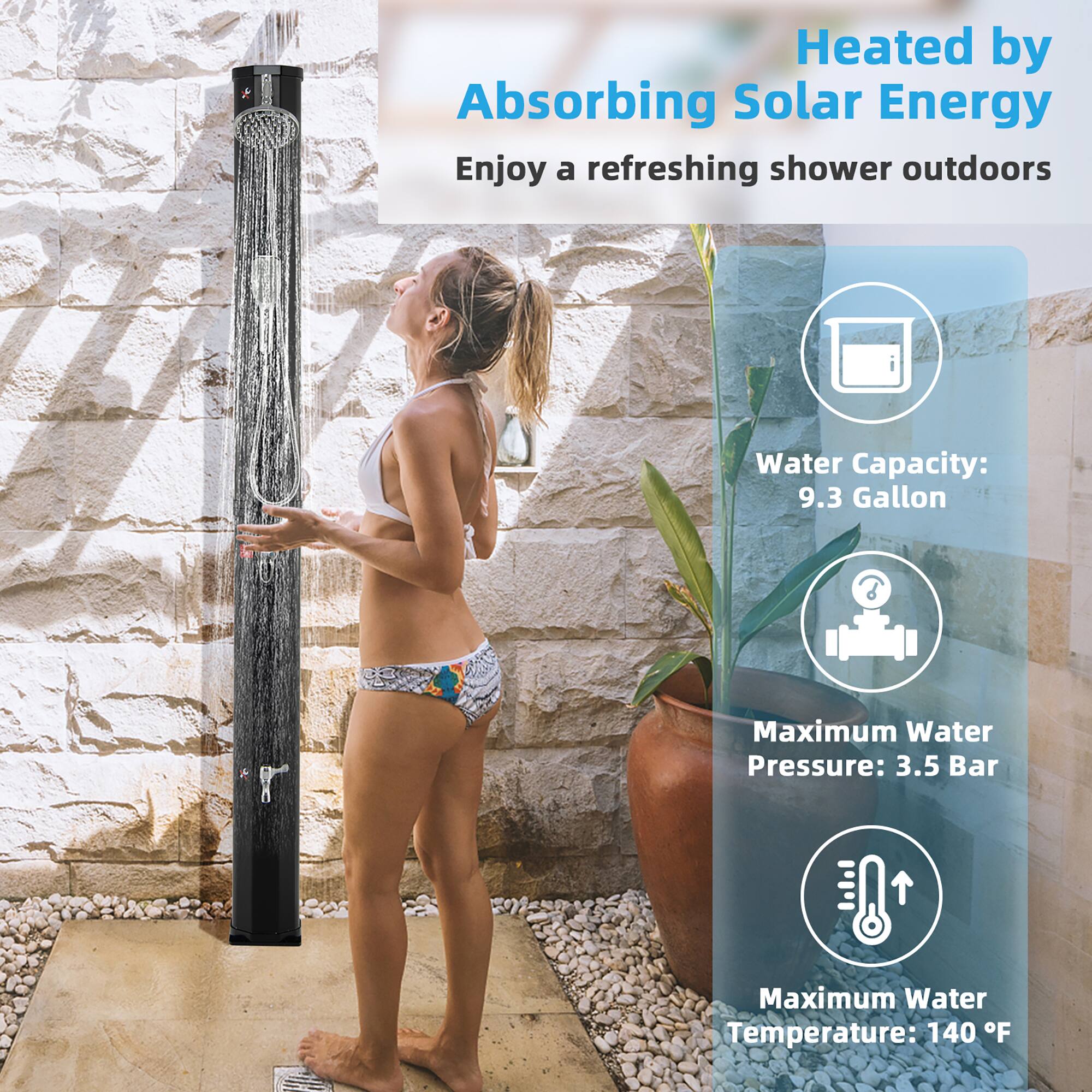 Alt View 5. Costway - Costway 7.2 FT 9.3 Gallon Solar Heated Shower w/ Rain Shower, Foot Shower & Hand Shower - Black.