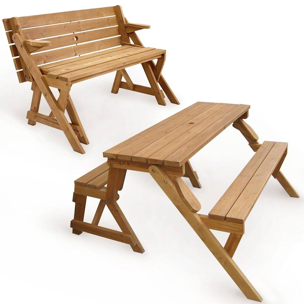 Alt View 2. Northbeam - Interchangeable Picnic Table / Garden Bench - Brown.