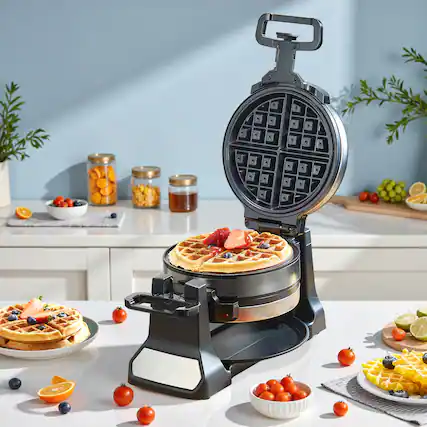 Front. KEINVE - Belgian Waffle Maker, Classic Rotating Waffle Iron with Nonstick Plates, Removable Drip Tray, Double Flip Waffle - Black.