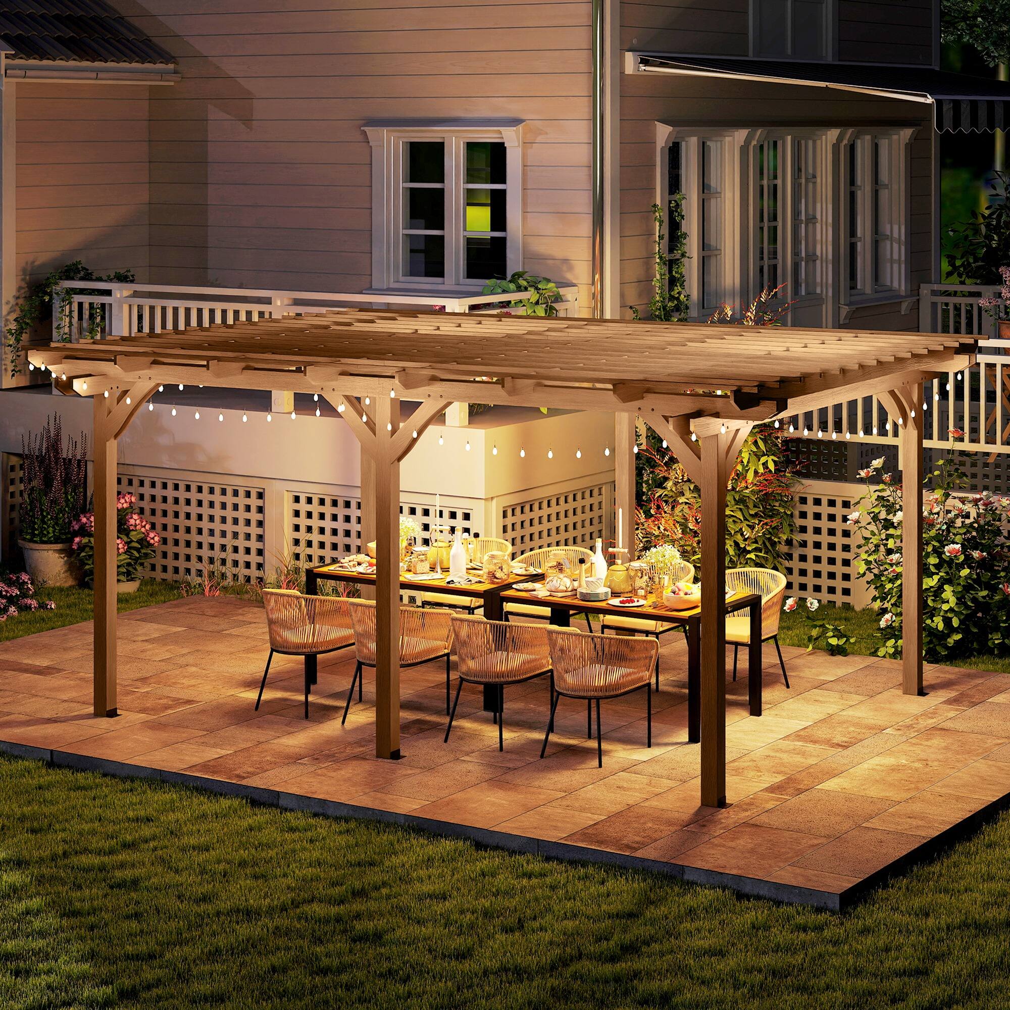 Alt View 4. Outsunny - 12' x 16' Outdoor Pergola, Wood Gazebo Grape Trellis with Stable Structure for Climbing Plant Support, Garden - Brown.
