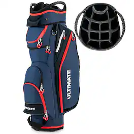 Gymax - 9.5" Golf Cart Bag w/14 Divider Rain Hood Cooler Bag 8 Pockets - Navy