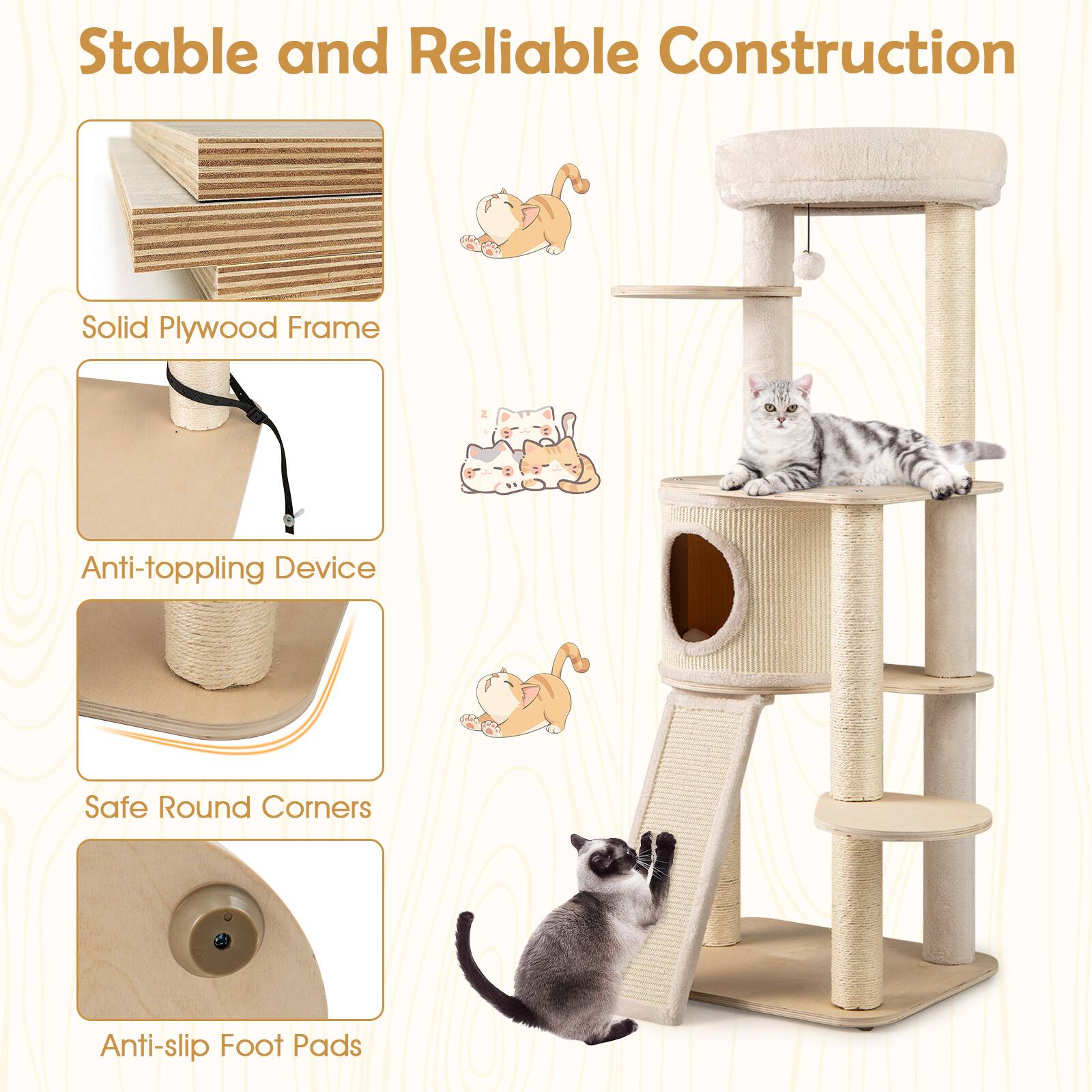 Stable and Reliable Construction

- Solid Plywood Frame
- Anti-toppling Device
- Safe Round Corners
- Anti-slip Foot Pads