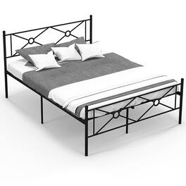 Costway - Full Size Metal Platform Bed Frame w/ Headboard Mattress Foundation - Black