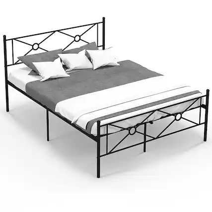 Front. Costway - Costway Full Size Metal Platform Bed Frame w/ Headboard Mattress Foundation - Black.