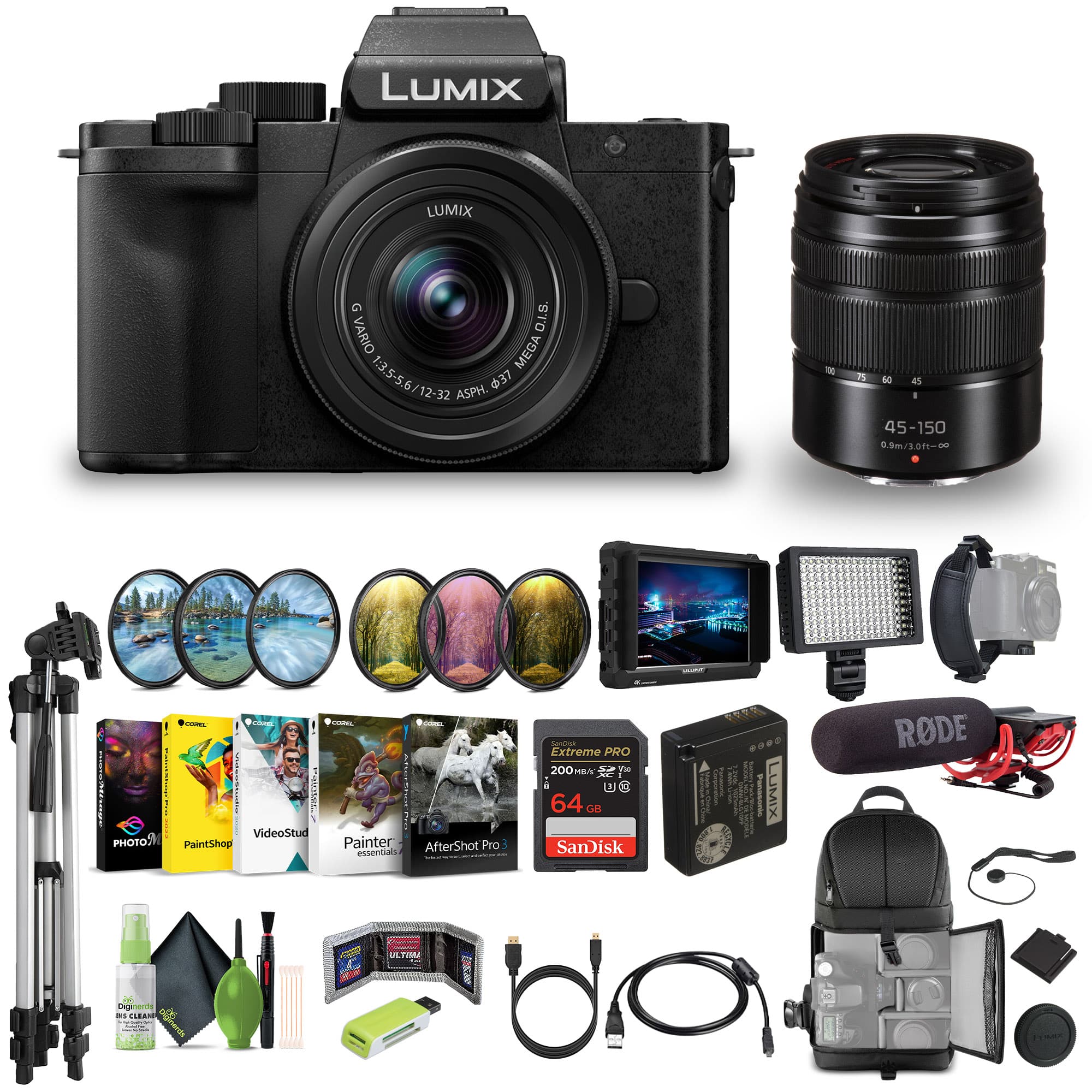 Panasonic - Lumix G100D 4K Mirrorless Camera 12-32mm + G Vario 45-150mm, Vlogging Bundle
