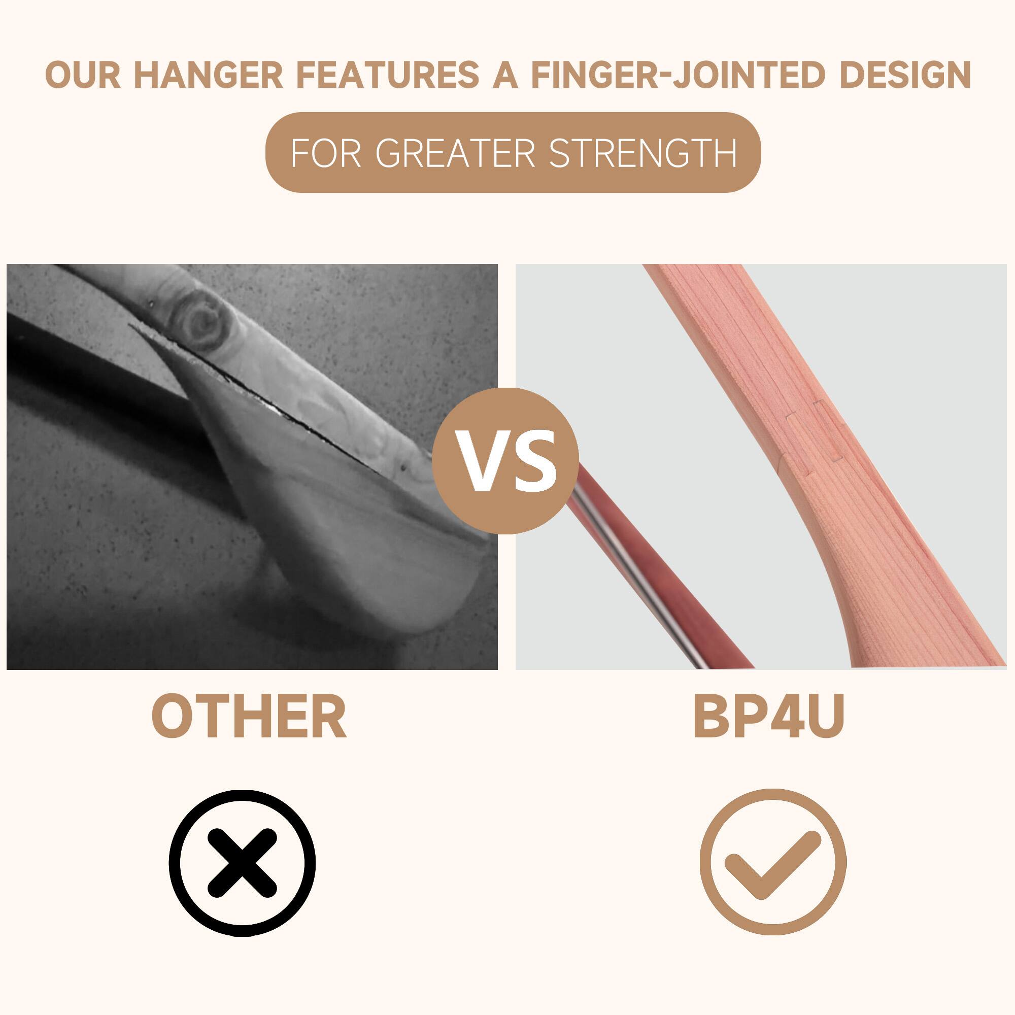 OUR HANGER FEATURES A FINGER-JOINTED DESIGN FOR GREATER STRENGTH

VS

OTHER BP4U