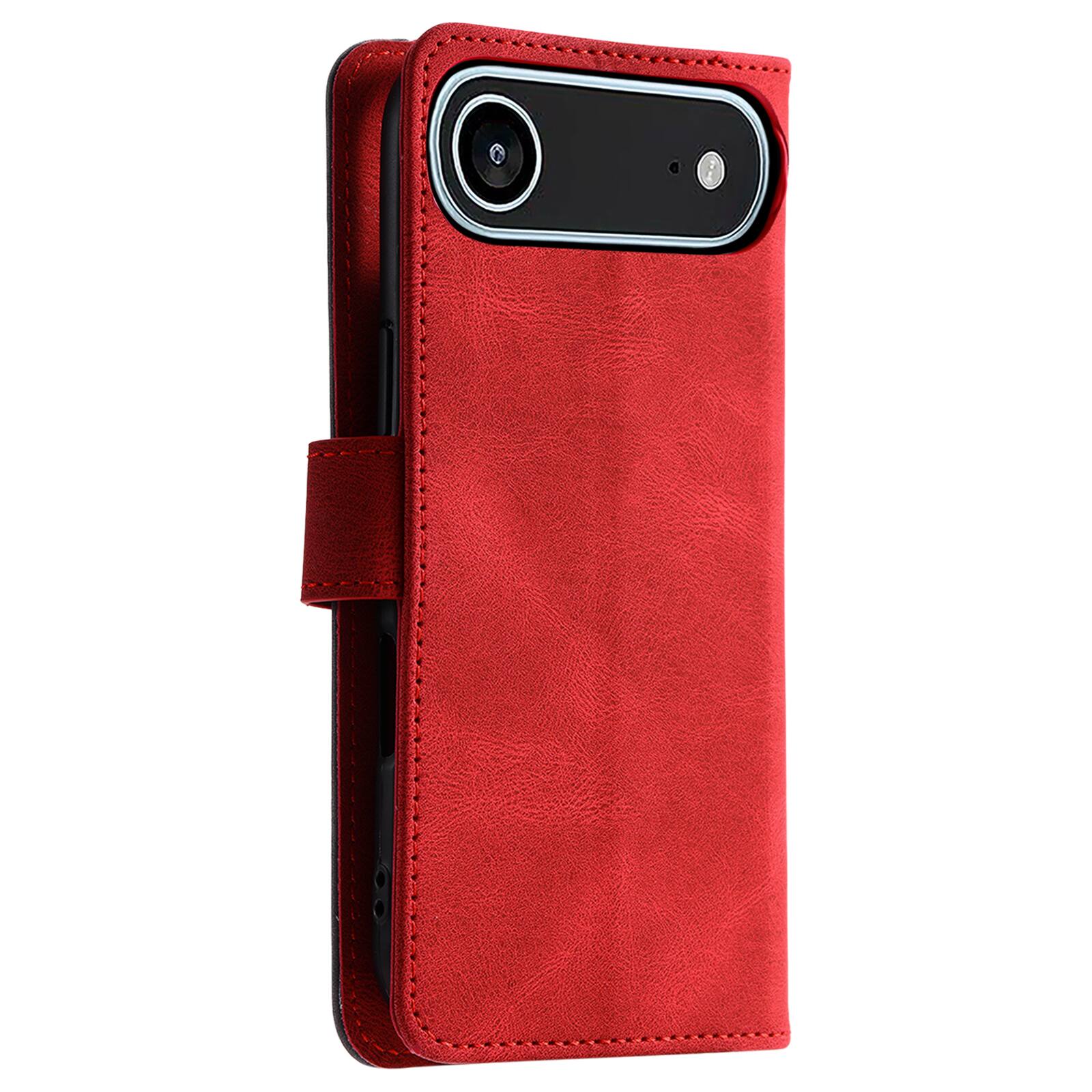 Left. Dteck - Wallet Case for Apple iPhone Air 2025,Vintage PU Leather Flip Card Holder Kickstand Magnetic Closure Phone Cover - Red.