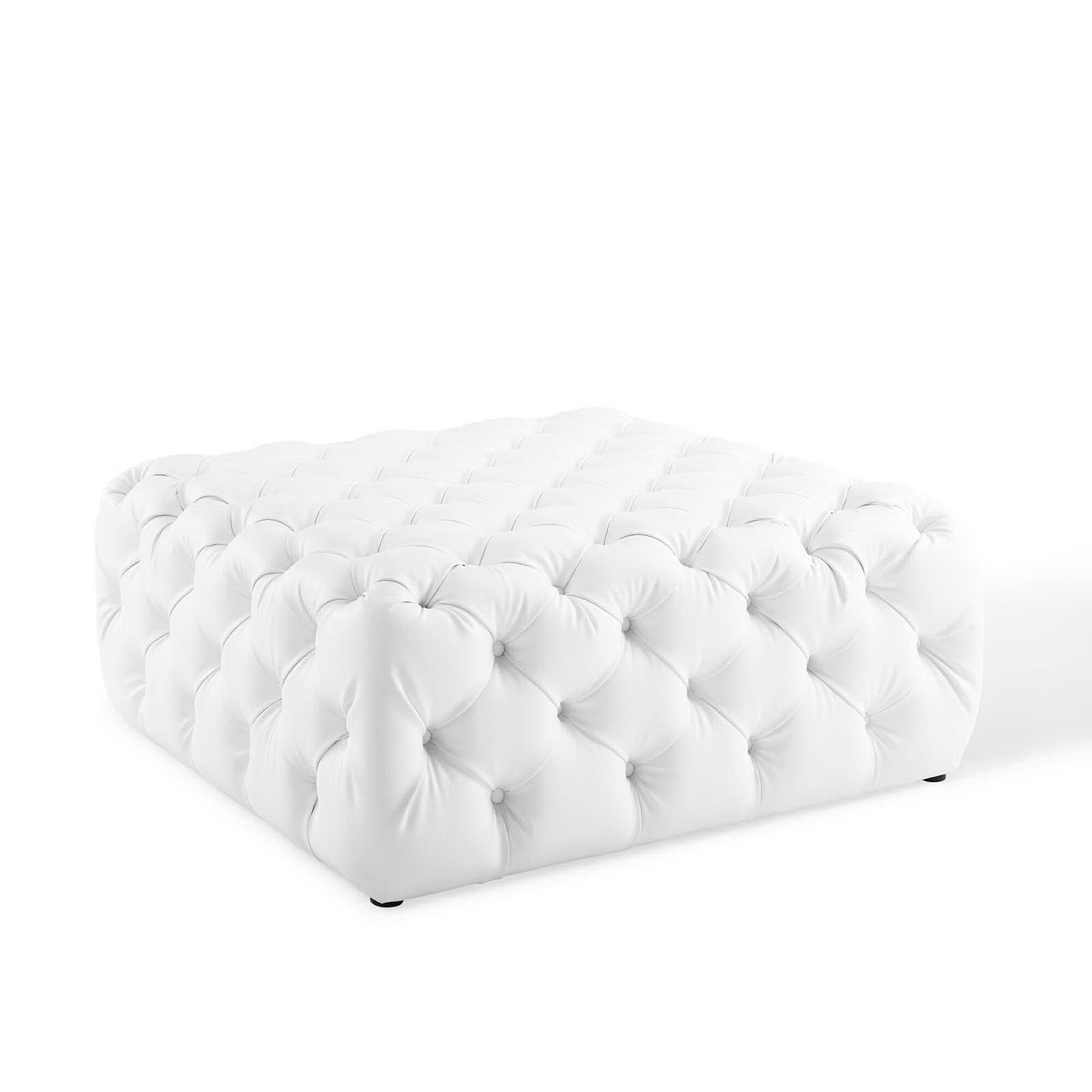 Angle. Modway - Amour Tufted Button Large Square Faux Leather Ottoman by Modway - EEI-3773-WHI.