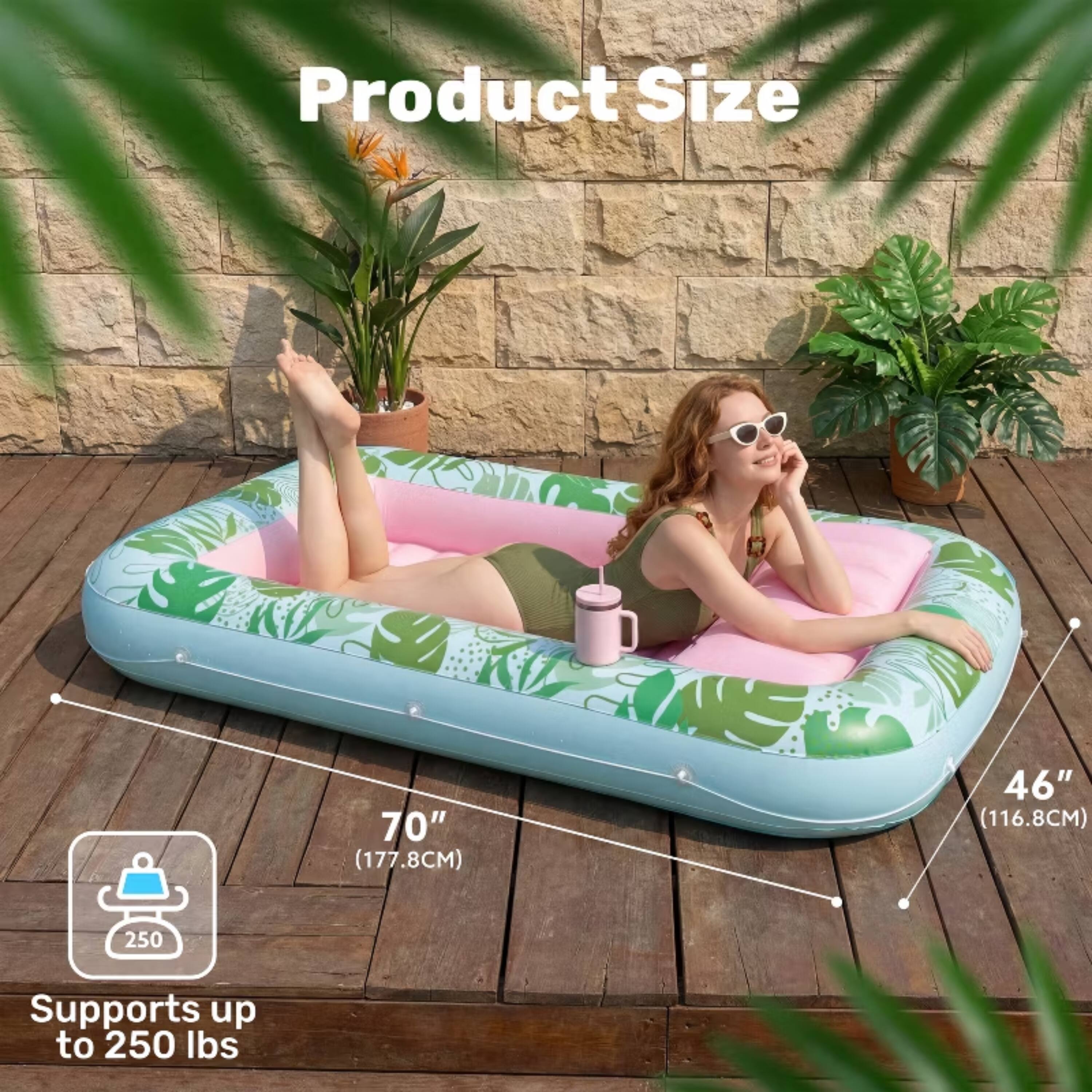 Product Size: 70" (177.8CM) x 46" (116.8CM)  
Supports up to 250 lbs