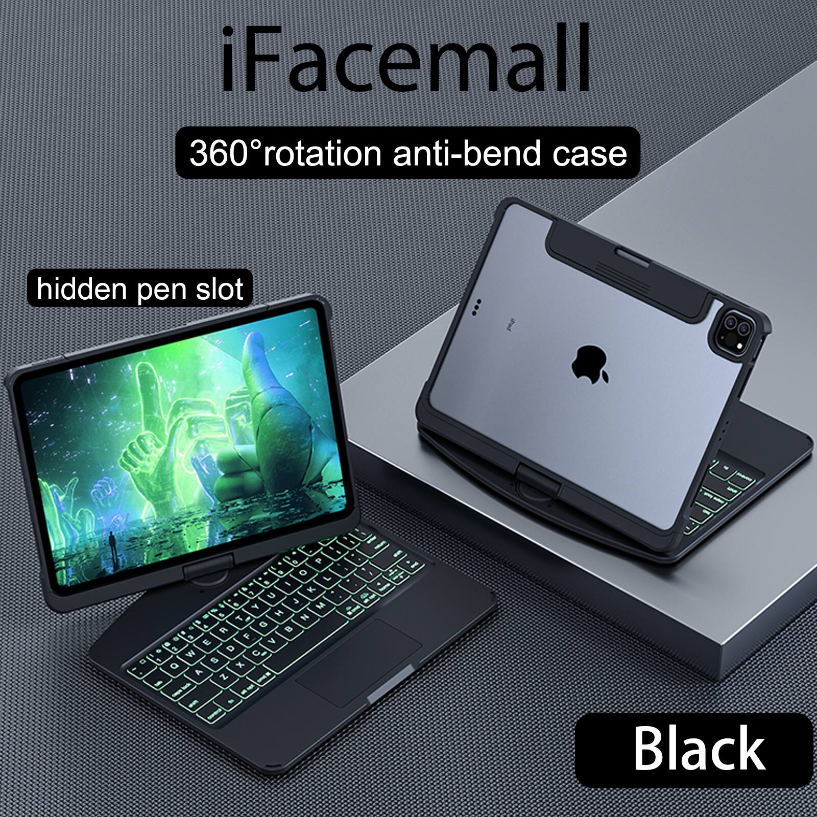 iFacemall  
360° rotation anti-bend case  
hidden pen slot  
Black