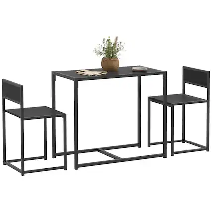 Front. Homcom - 3-Piece Industrial Dining Table Set for 2, Kitchen Table and Chairs, Dining Room Sets for Small Spaces - Black.
