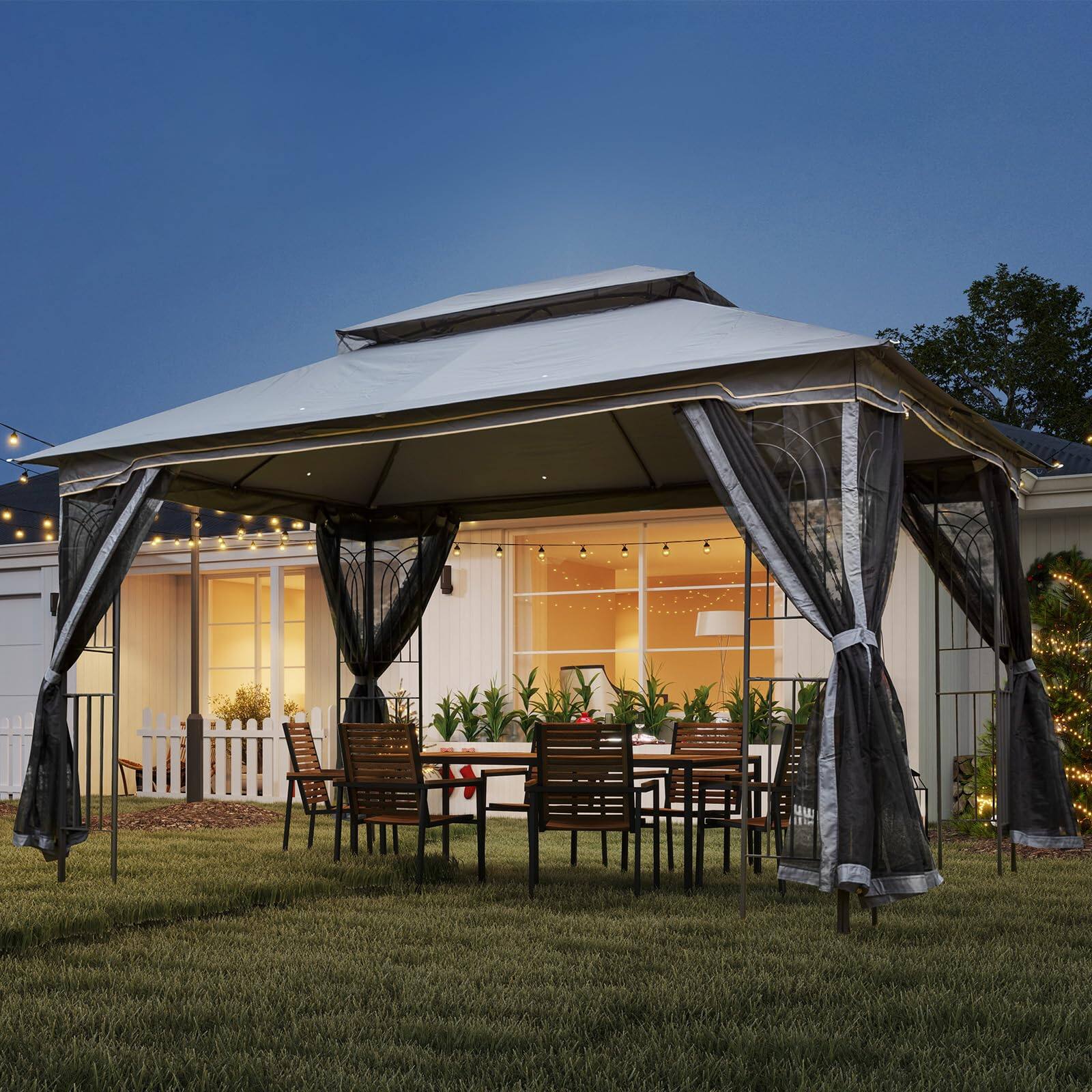 Alt View 6. Ecooso - 13x10 Outdoor Patio Gazebo Canopy Tent With Ventilated Double Roof And Mosquito net,Suitable for Lawn, Garden - Gray.