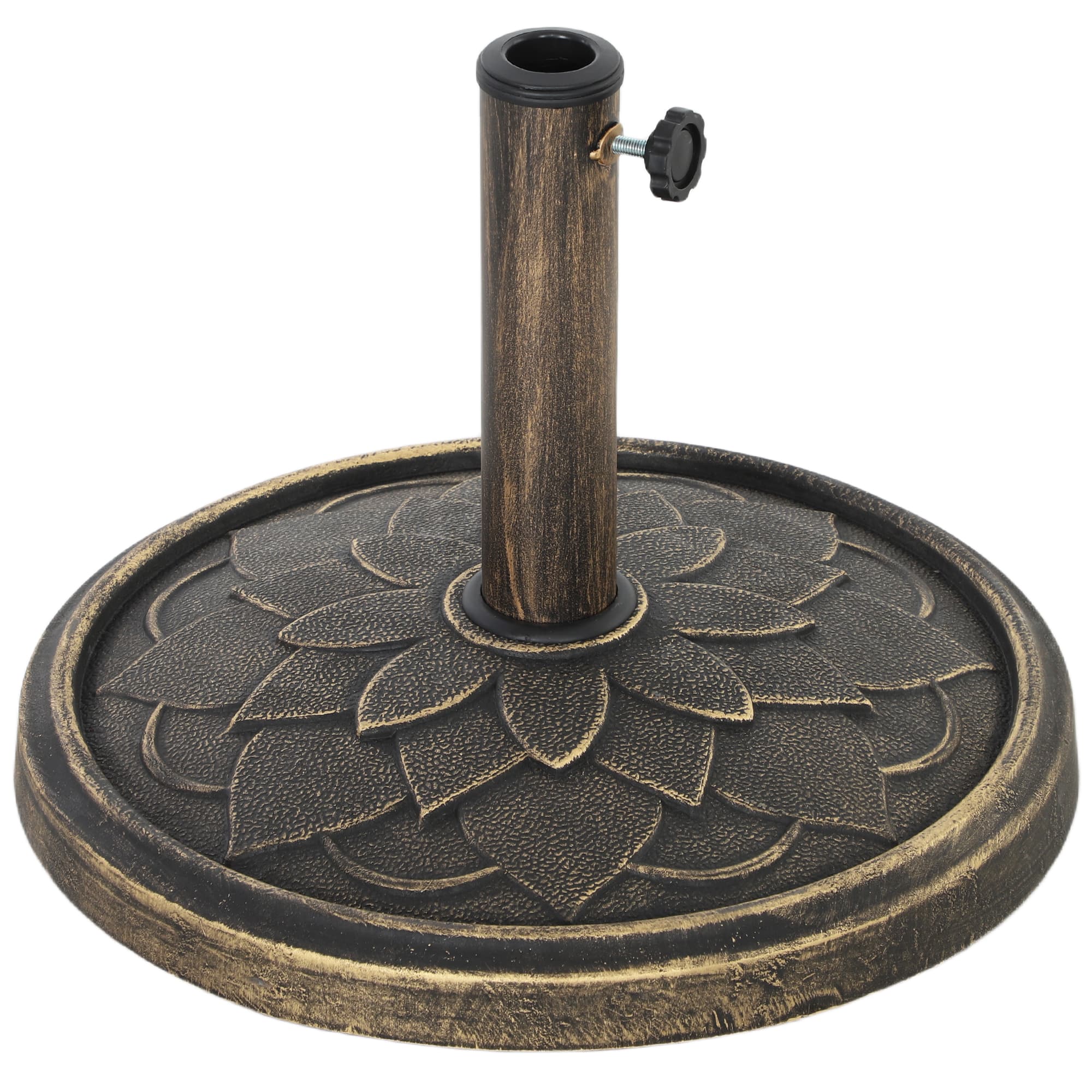 Outsunny - Round Patio Umbrella Base, 26 lbs Resin Umbrella Stand Base, Umbrella Holder for 1.3"/1.5"/1.9" Umbrella Poles - Bronze