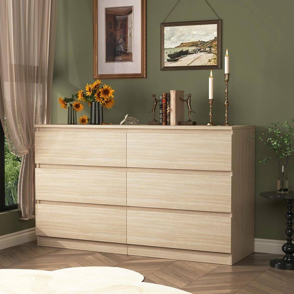 Alt View 6. Kadyn - Modern Mid Century 6 Drawer Wide Dressers Chests for Bedroom, Chest of Drawer Organizer - Brown.