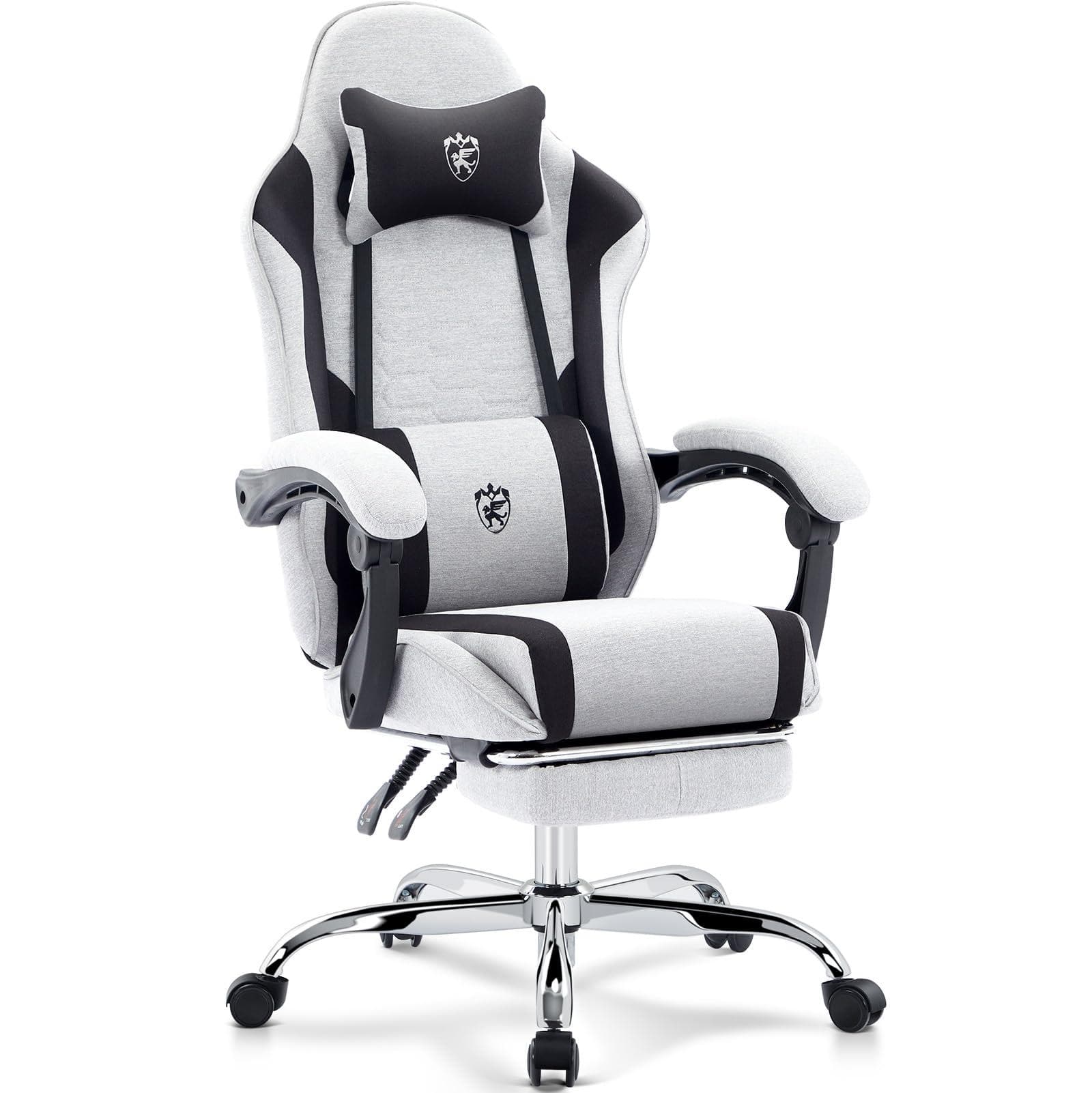 Hirose Alice - Gaming Chair Breathable Fabric,Computer Office Chair with Footrest,Massage Lumbar Support and Gel Pad,Ergon - Grey Black Microfiber/Cotton